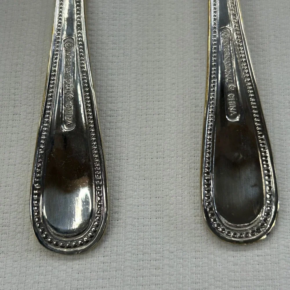 2 pc International Silver Royal Bead Gold Salad Forks 6.5